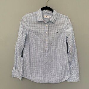 Vineyard Vines Popover Shirt Womens 6 Blue Gingham Check Roll Tab Sleeve Cotton